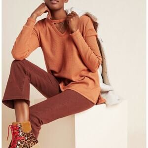 NEW ANTHROPOLOGIE T.La Nadia Cut Out Thermal Top Size XS Gold Orange Keyhole